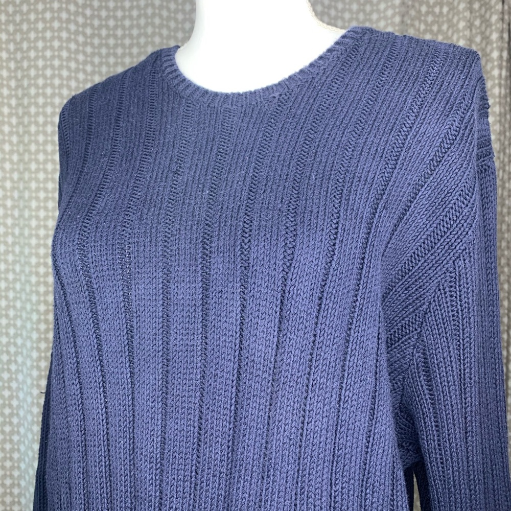RALPH LAUREN PURPLE LABEL Mens Cotton Sweater Woven Cable Knit Blue Navy XL - Picture 6 of 8